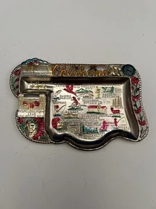 Vintage OKLAHOMA Trinket Dish Tin Travel Souvenir Ashtray Ash Tray 1950s - Picture 1 of 2