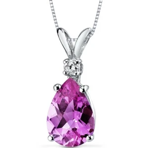 2.50 ct Pear Shape Pink Sapphire and Diamond Pendant in 14K White Gold, 18" - Picture 1 of 4