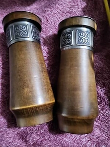 Vint. Salt And Pepper Shaker Grinder Set Wood And Metal International Silver B44 - Picture 1 of 16