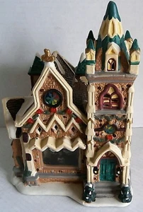 Holiday LIghted Porcelain House CHURCH 7.5" W X 6.5'D X 10.5" T - Picture 1 of 5