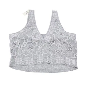 Aerie Women's Bralette Gray Floral Wireless V-Neck Pullover Size Medium - Picture 1 of 5