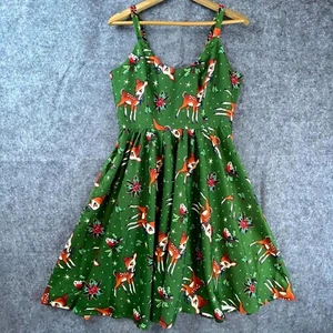 Sourpuss Skater Dress Medium Pine Kitch Rockabilly Deer Me Christmas Reindeer - Picture 1 of 12