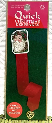 VTG Green Santa Bookmark & Charm Quick 18 Ct Cross Stitch Kit Leisure Arts NEW - Image 1 of 4