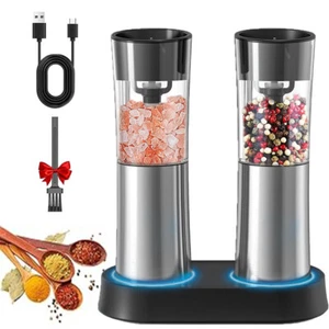 Salz + Pfeffer Mühle Elektrisch 2 Set mit LED-Licht 5 Mahlgrade Wiederaufladbar - Bild 1 von 12