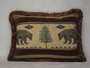 bear rustic cabin decorative throw pillow rust brown gold for living room sofa - Picture 1 of 9