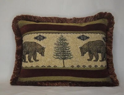 bear rustic cabin decorative throw pillow rust brown gold for living room sofa - Image 1 of 4