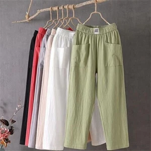 Women's Trousers Summer Linen Cotton Casual Loose Pockets Harem Pants Plus size - Picture 1 of 9