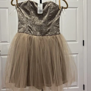 Forever21 Ballet Strapless Dress Tulle Skirt Corset Bodice Paisley Sm Brown 0065 - Picture 1 of 6