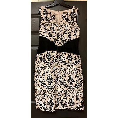 LIZ CLAIBORNE Linen Cream Black Floral Sz 12 Dress Pencil Sleeveless Lined Zip - Image 1 of 4