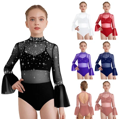 Kids Girls Rompers Class Leotard Gymnastic Unitard Backless Bodysuit Patchwork - Image 1 of 4