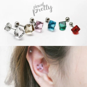 16g 20g cube crystal cartilage earring Helix conch ear stud, pink champagne 1pc - Picture 1 of 8