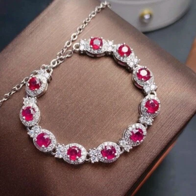 4Ct Round Cut Simulated Red Ruby Women's Tennis Bracelet 14K White Gold Plated - Image 1 of 4