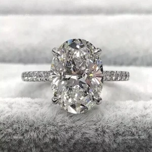 Oval Diamond Resilient Lady New Solitaire with Accents Ring 14K Solid White Gold - Picture 1 of 12
