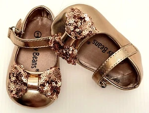Jelly Beans Metallic Rose Gold w/Sequin Bow Mary Janes Shoe Infant/Tod Size 1 - Picture 1 of 10