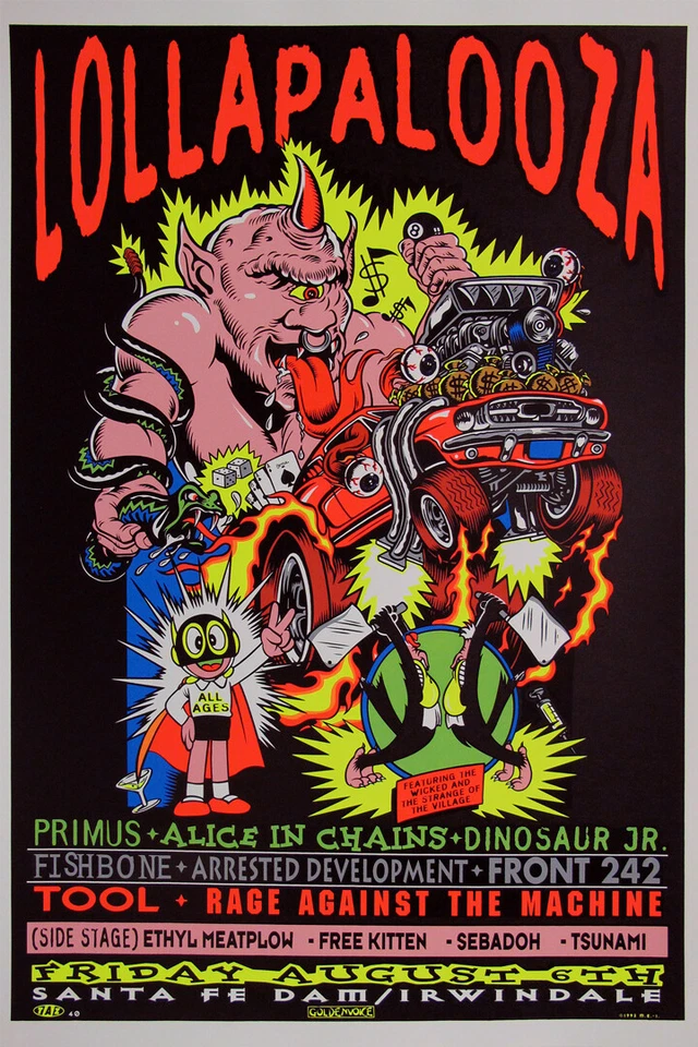 Póster de pared de arte en metal rock alineación festival Lollapalooza 1993 - PÓSTER 20x30 Foto 1 de 4