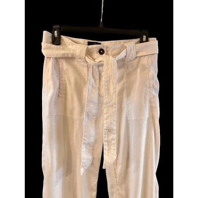 БЕЛЫЙ ДОМ ЧЕРНЫЙ РЫНОК льняной 'брюки' белый галстук талии Sz 4 EUC! - Изображение 1 из 4