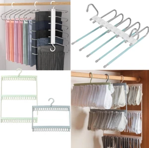 Clothes Pants Trouser Hanger Multi Layer Storage Closet Space Saver Organizer UK - Picture 1 of 70