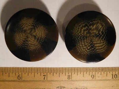 Pair Vintage LARGE 1-7/8" Plastic Brown & Tan Buttons Wavy/Psychedelic Pattern - Image 1 of 4