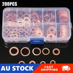 200PCS Gasket Set Crush Washers Assorted Solid Copper Car Engine Seal Flat Ring - Picture 1 of 9