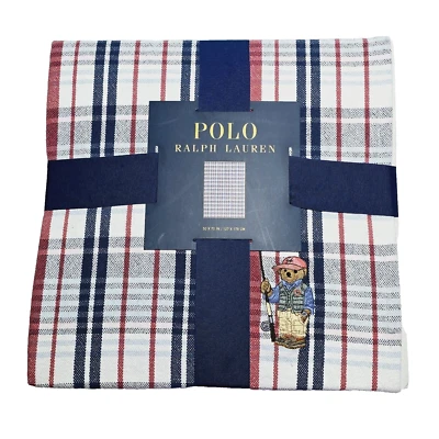 New Polo Ralph Lauren Plaid Polo Bear Fishing Cotton Throw Blanket 50x70 NWT - Image 1 of 4