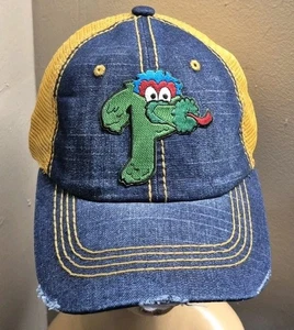 Philadelphia Phillies Mascot The Philly Phanatic Hat Distressed Blue Jean Wheat - Picture 1 of 17