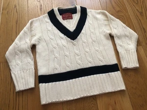 WALTERS OXFORD HERREN WEISS MERINOWOLLMISCHUNG ZOPFMUSTER CRICKET PULLOVER MEDIUM - Bild 1 von 18