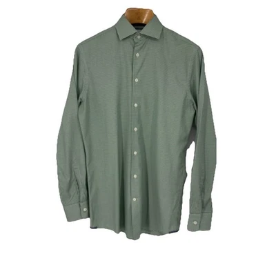 Charles Tyrwhitt Mens Slim Fit Dress Shirt 16/36 Green Houndstooth Cotton Preppy - Image 1 of 4