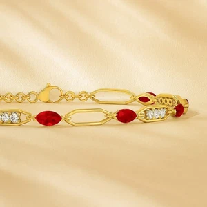 Natural Ruby & Diamond Bracelet 14K Solid Gold July Birthstone # 1018 - Picture 1 of 22