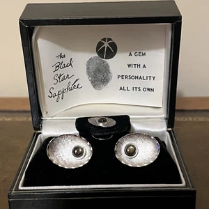 Vintage Black Star Sapphire Cufflinks And Tie Tack - Picture 1 of 5