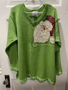 Vintage Quaker Factory Christmas Sweater, Sequin Santa, Size 2X - Picture 1 of 4