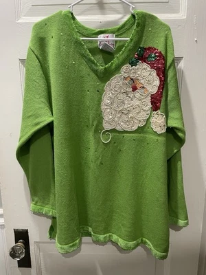 Vintage Quaker Factory Christmas Sweater, Sequin Santa, Size 2X, Holiday, Celebr - Image 1 of 4