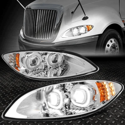 For 09-18 International Harvester Prostar Full LED Projector Headlights Chrome - Image 1 of 4
