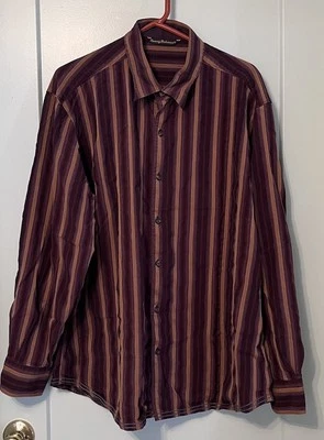 Tommy Bahama Mens Long Sleeve Button Down Silk Wool Shirt Maroon Striped Large - Image 1 of 4