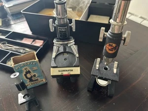 Vintage C. 1960 Merit King 3 Microscopes Set + accessories spares repair extras - Picture 1 of 14