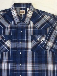 3XL Ely Cattleman Shirt Men's Pearl Snap Western Blue White Button Plaid - Picture 1 of 8