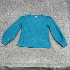 Chicos Pullover Damen 1 m türkis blau Pailletten gesprenkelt lang Ballonärmel Pulli - Bild 1 von 20