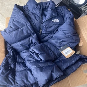 Womens M The North Face Flare Puffer 550-Down Winter Packable Jacket - Navy $180 - Picture 1 of 4