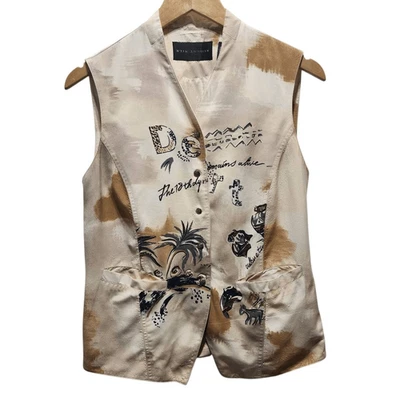 August Chaleco Seda Botón Delantero Desierto Palma Estampado Crema Talla 8 Foto 1 de 4