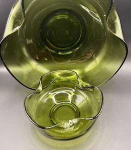 Vintage Anchor Hocking💚Accent Modern Avocado Green Chip & Dip Set No Bracket - Picture 1 of 24