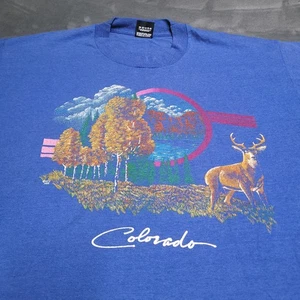 Vintage 90er Colorado Deer Buck Mountain Logo Einzelnaht Bildschirm Sterne abgenutzt - Bild 1 von 8