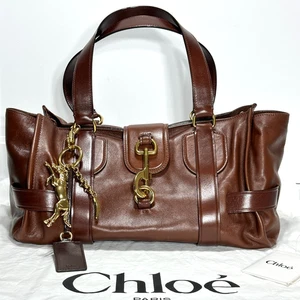 Auténtico bolso de hombro Chloe Kerala 25 cuero ébano oscuro caballo plátano bolso encanto - Imagen 1 de 24