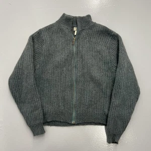 Vintage 80s L.L. Wool Alpaca Knit Full Zip Cardigan Sweater USA Womens M Blue - Picture 1 of 12