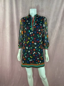 Alice + Olivia Womens Colorful Silk Floral Shirt Dress Size XS Balloon Sleeve - Picture 1 of 9