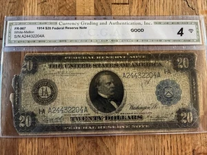 1914 20$ Note, Rare, Graded G 4 - Picture 1 of 6