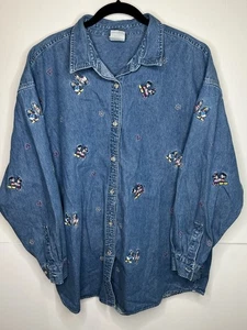 Camisa Denim Disney Mickey Minnie Donald & Daisy XXL Bordada Abotonada - Imagen 1 de 12