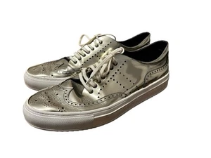 Rocco P. Barneys NY Men’s 40 EU Leather Perforated Sneakers Silver Italy Made - Picture 1 of 24