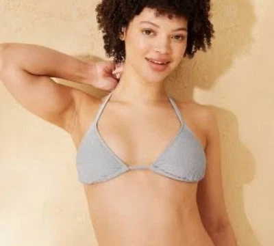 Top de bikini triángulo de cobertura media brillante para mujer - Wild Fable plateado L Foto 1 de 4