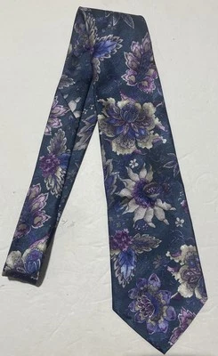 Gravata vintage Manhattan gravata turquesa roxa floral aquarela - Imagem 1 de 4