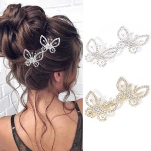 2 Stück Schmetterling Haarspangen Haarspangen Kristall Haarnadeln Hochzeit für Frauen Mädchen - Bild 1 von 7