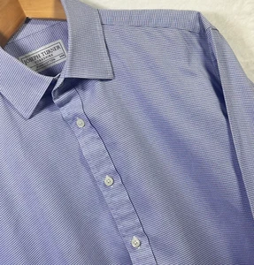 Joseph Turner Yorkshire 16" Shirt Blue Hoodstooth Pattern Pure Cotton - Picture 1 of 8